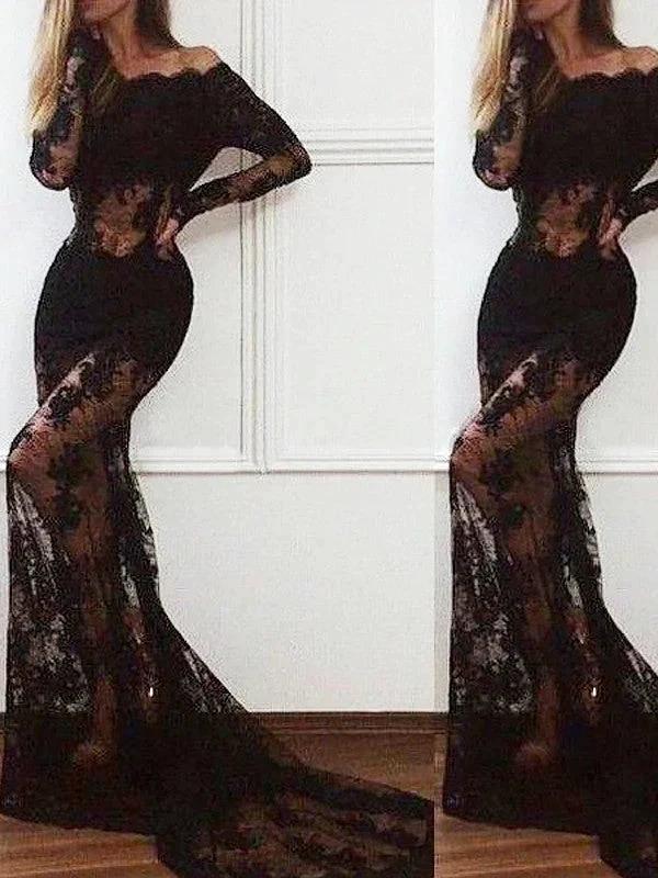 Gorgeous Mermaid Off-the-Shoulder Long Sleeves Lace Prom Dresses by misshow.com