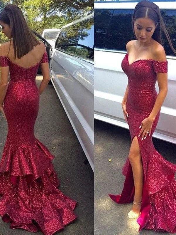 Gorgeous Mermaid Off-the-Shoulder Sleeveless Sequins Prom Dresses by misshow.com
