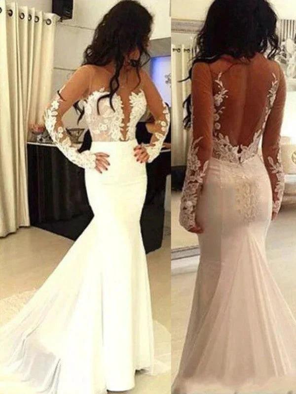 Gorgeous Mermaid Scoop Chiffon Long Sleeves Applique Prom Dresses by misshow.com