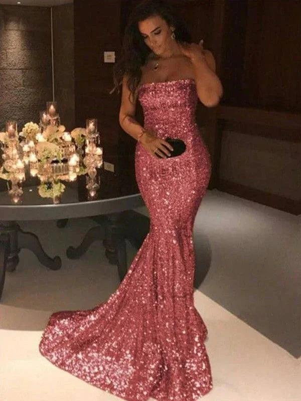 Gorgeous Mermaid Sleeveless Strapless Sequins Prom Dresses by misshow.com
