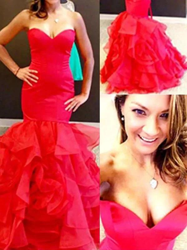 Gorgeous Mermaid Sleeveless Sweetheart Organza Layers Floor-Length Prom Dresses by misshow.com