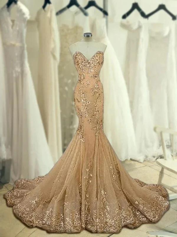 Gorgeous Mermaid Sleeveless Sweetheart Sequin Tulle Prom Dresses by misshow.com