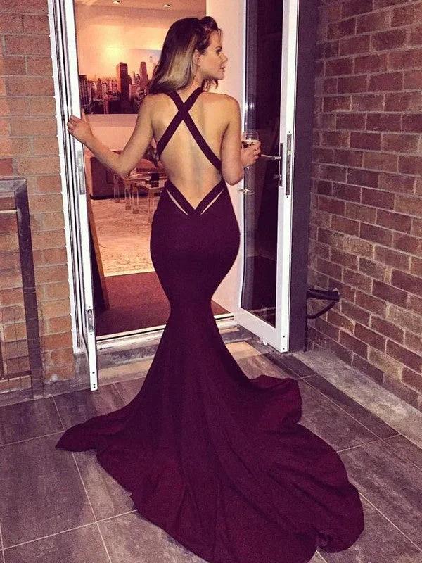 Gorgeous Mermaid Sleeveless V-Neck Spandex Court Train Prom Dresses by misshow.com