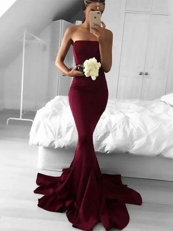 Gorgeous Mermaid Strapless Stretch Crepe Sleeveless Ruffles Prom Dresses by misshow.com