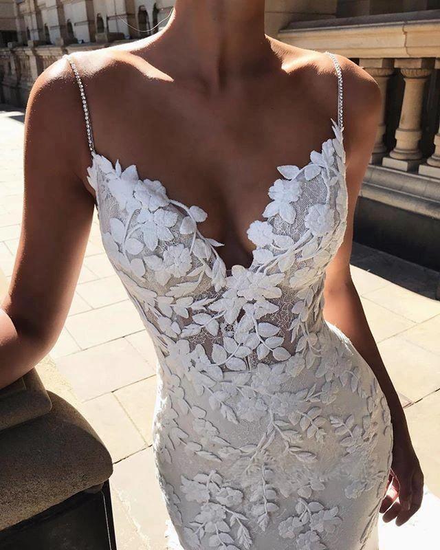 Gorgeous Mermaid Straps Open Back Lace Wedding Dresses WD305 by pgmdress