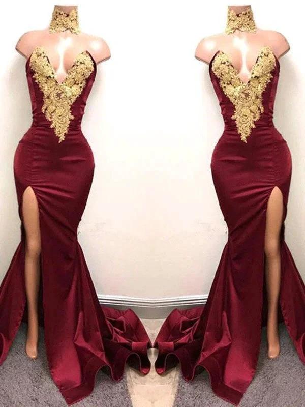Gorgeous Mermaid Sweetheart Sleeveless Applique Satin Prom Dresses by misshow.com