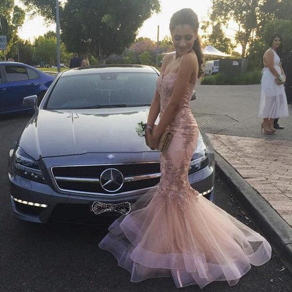 Gorgeous Mermaid Sweetheart Tulle Applique Sleeveless Prom Dresses by misshow.com