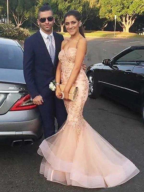 Gorgeous Mermaid Sweetheart Tulle Applique Sleeveless Prom Dresses by misshow.com
