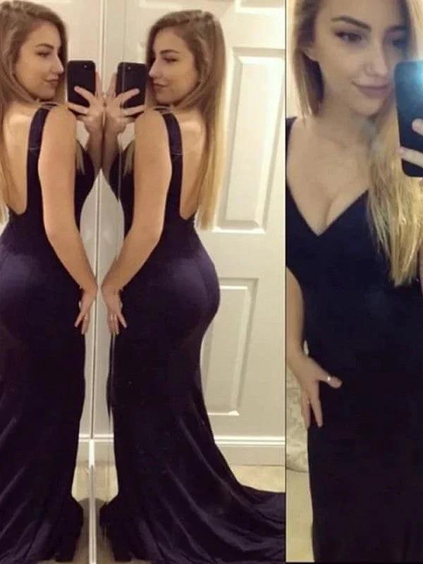 Gorgeous Mermaid V-Neck Sleeveless Jersey Prom Dresses by misshow.com