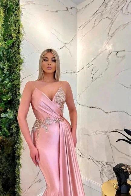 Gorgeous Pink Spaghetti Straps Sleeveless Mermaid Floor-Length Prom Dresses by misshow.com