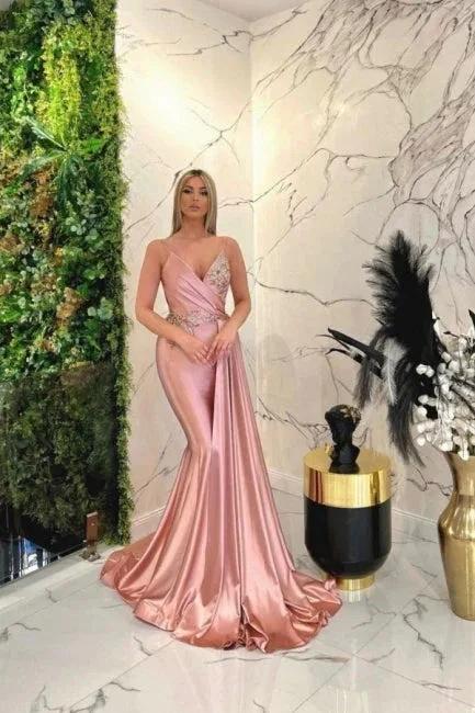 Gorgeous Pink Spaghetti Straps Sleeveless Mermaid Floor-Length Prom Dresses by misshow.com