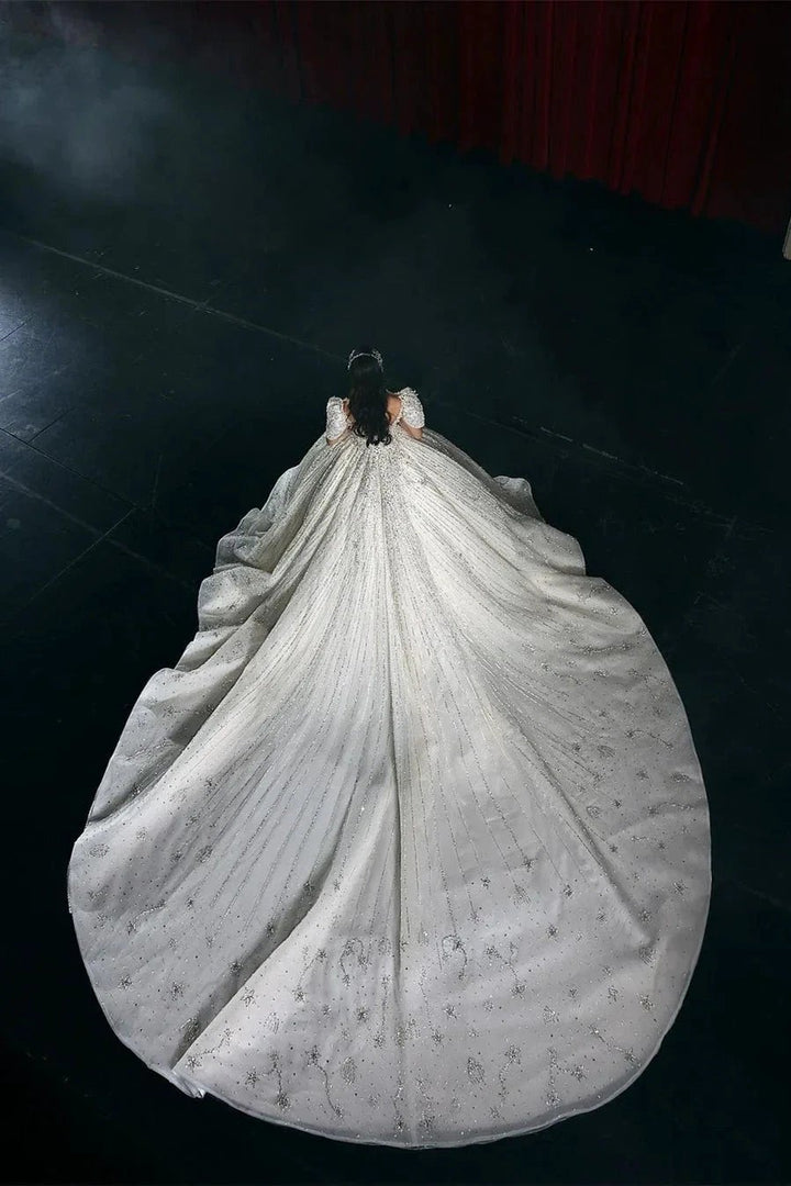 Gorgeous Princess A-line Beading Short Sleeves Wedding Dress With Lace by misshow.com