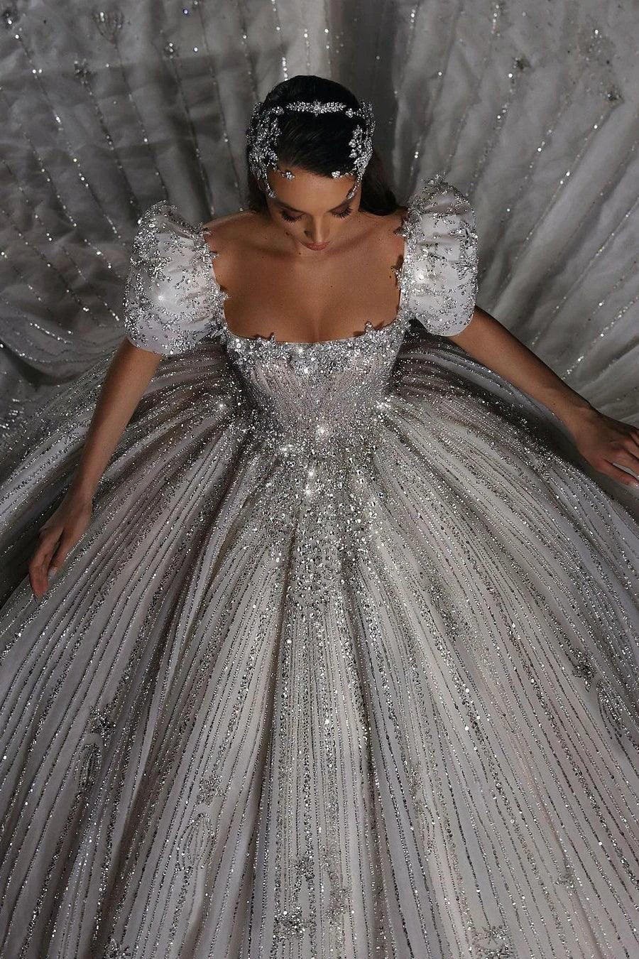Gorgeous Princess A-line Beading Short Sleeves Wedding Dress With Lace by misshow.com
