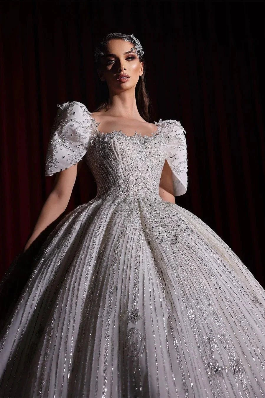 Gorgeous Princess A-line Beading Short Sleeves Wedding Dress With Lace by misshow.com