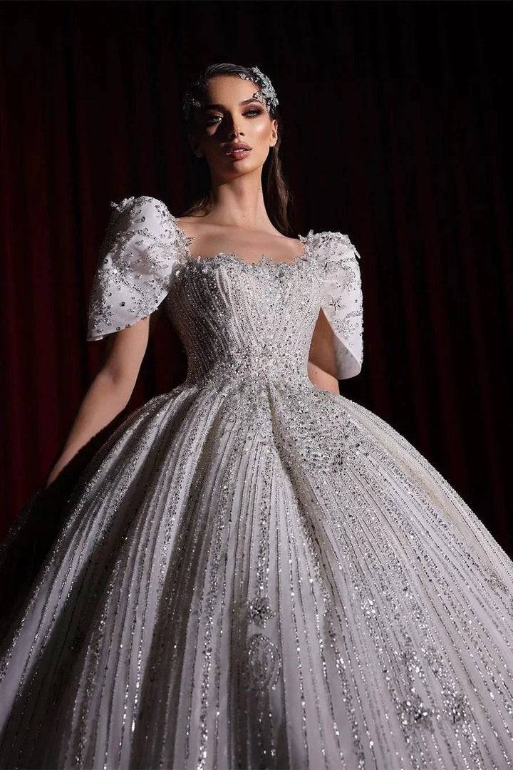 Gorgeous Princess A-line Beading Short Sleeves Wedding Dress With Lace by misshow.com