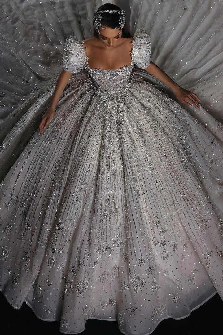 Gorgeous Princess A-line Beading Short Sleeves Wedding Dress With Lace by misshow.com