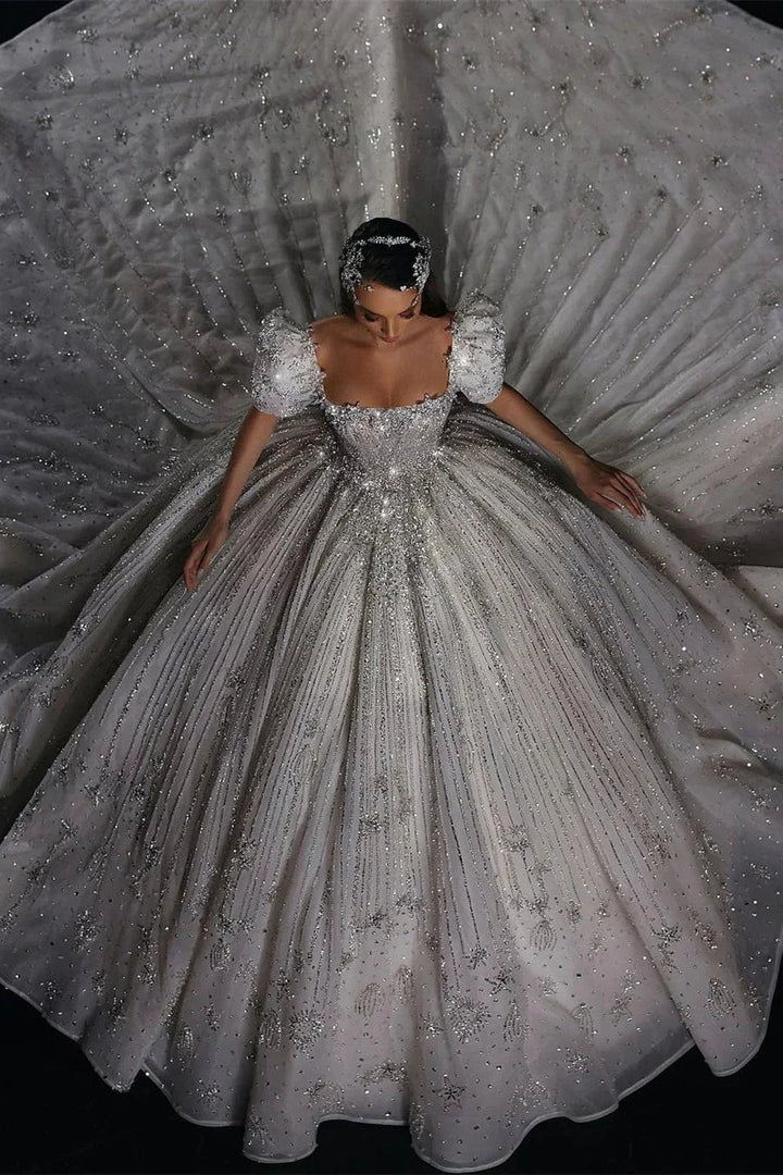 Gorgeous Princess A-line Beading Short Sleeves Wedding Dress With Lace by misshow.com