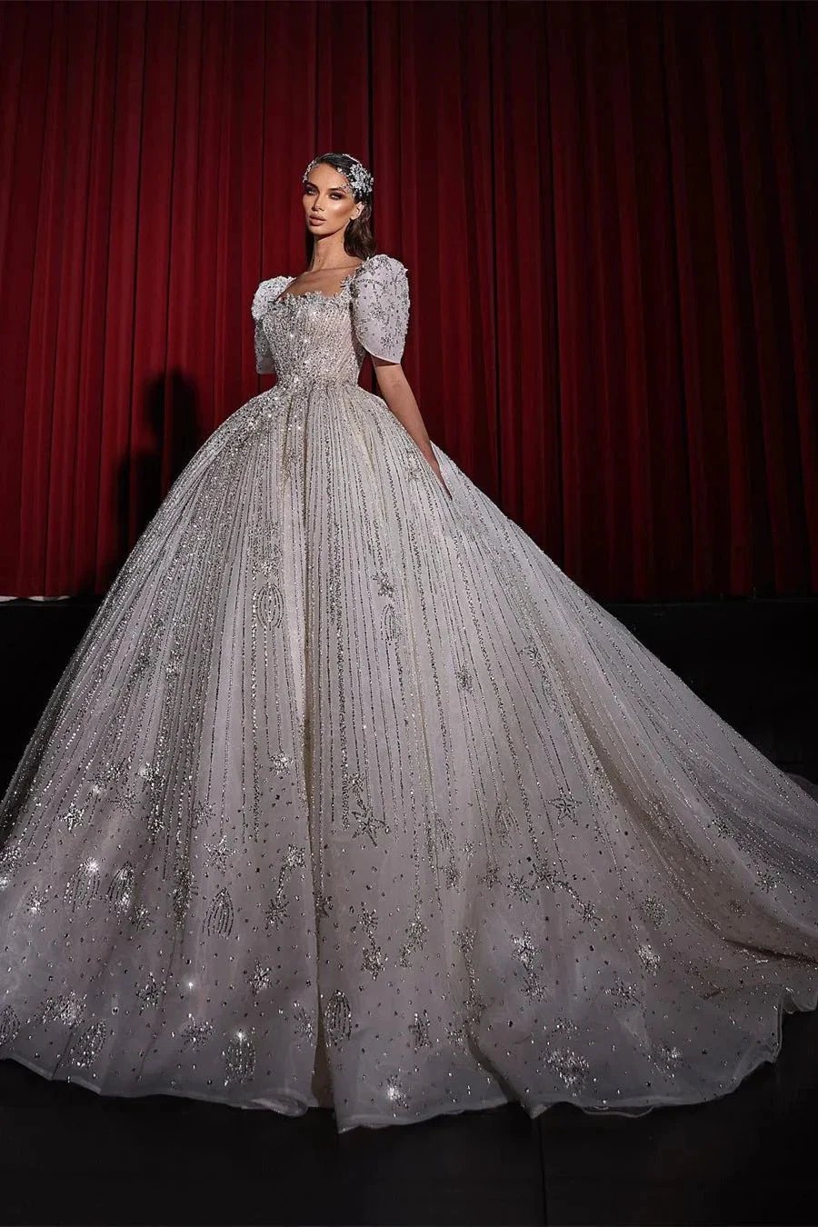 Gorgeous Princess A-line Beading Short Sleeves Wedding Dress With Lace by misshow.com