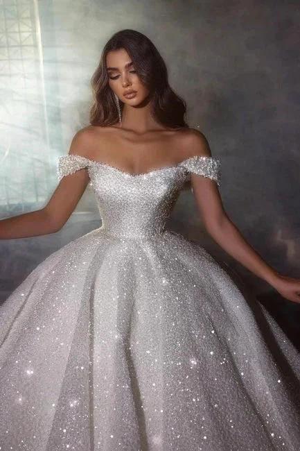 Gorgeous Princess A-line Off-the-shoulder Wedding Dresses With glitter by misshow.com