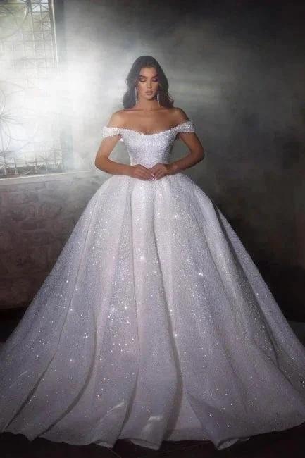 Gorgeous Princess A-line Off-the-shoulder Wedding Dresses With glitter by misshow.com