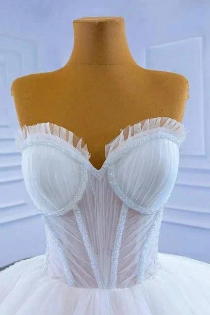 Gorgeous Princess Long White A-line Sleeveless Wedding Dresses by misshow.com