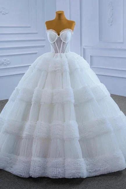 Gorgeous Princess Long White A-line Sleeveless Wedding Dresses by misshow.com