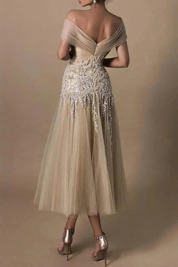 Gorgeous Short A-line Off-the-shoulder Beading Wedding Dresses With Lace by misshow.com