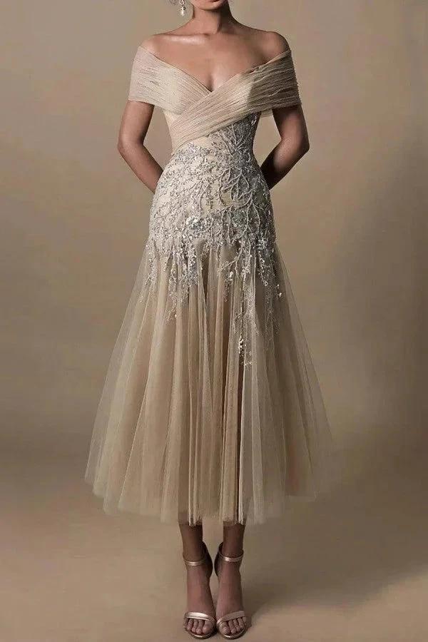 Gorgeous Short A-line Off-the-shoulder Beading Wedding Dresses With Lace by misshow.com