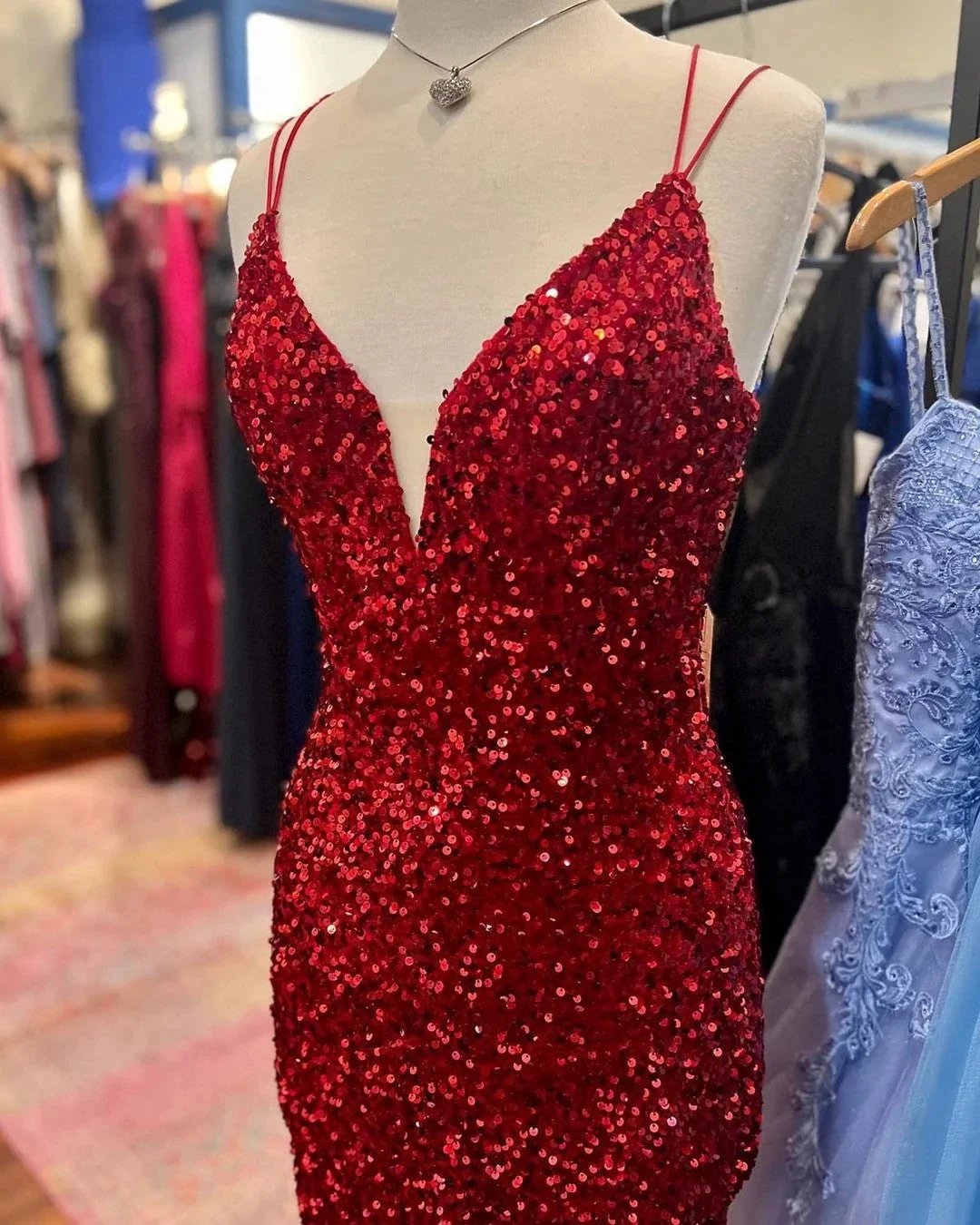Gorgeous Short Sequined Spaghetti Straps V-neck Tight Homecoming Dress by misshow.com