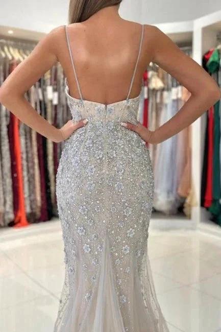 Gorgeous Spaghetti Straps Sleeveless Mermaid Floor-Length Lace Prom Dresses by misshow.com