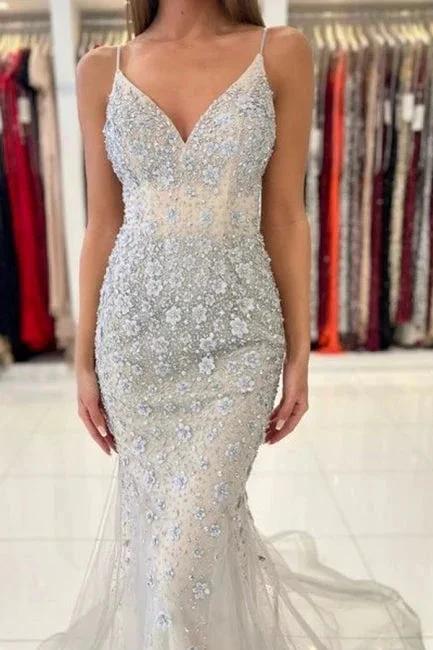 Gorgeous Spaghetti Straps Sleeveless Mermaid Floor-Length Lace Prom Dresses by misshow.com