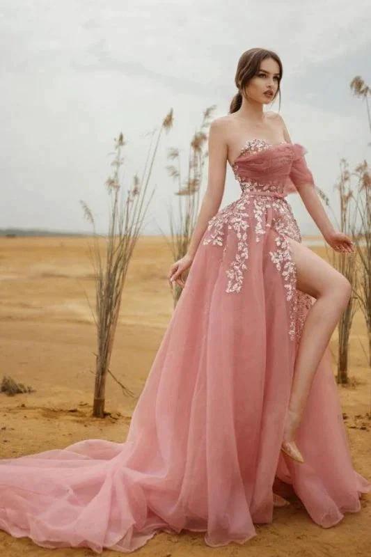 Gorgeous Sweetehart Sequins Appliques Prom Dress Long With Slit by misshow.com