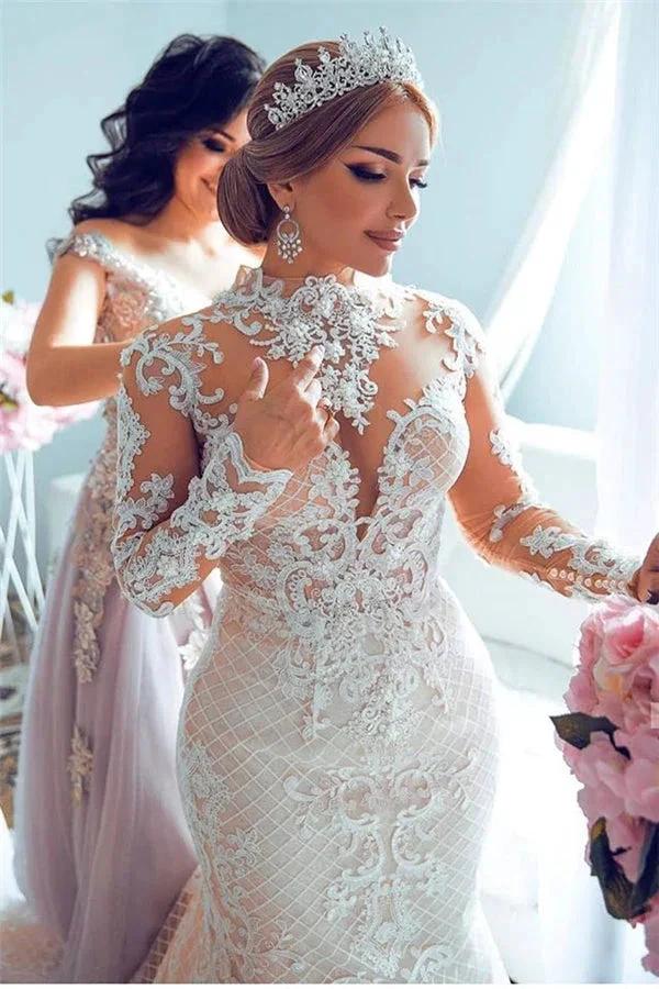 Gorgeous Sweetheart Lace Tulle Mermaid Spring Summer Wedding Dress by misshow.com