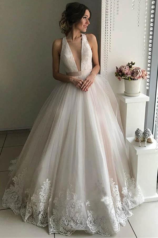 Gorgeous V-Neck Sleeveless Tulle Wedding Dresses Bridal Gowns WD306 by pgmdress