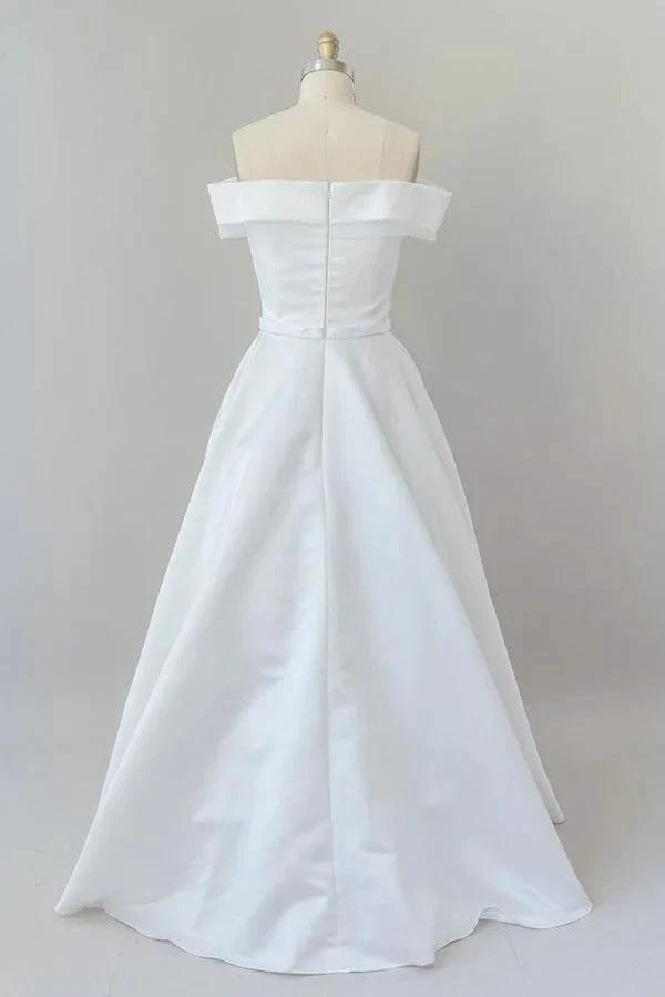 Graceful Long Ball Gown Off Shoulder Satin Wedding Dress by BIZTUNNEL