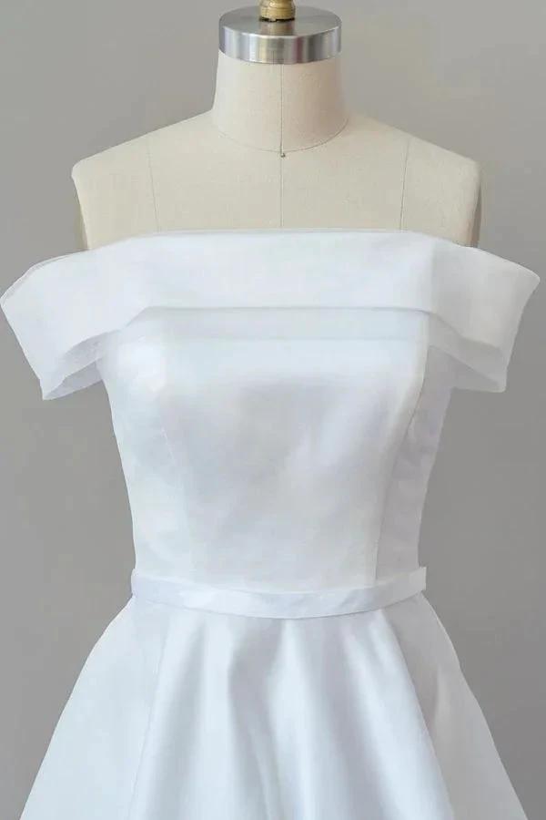 Graceful Long Ball Gown Off Shoulder Satin Wedding Dress by BIZTUNNEL