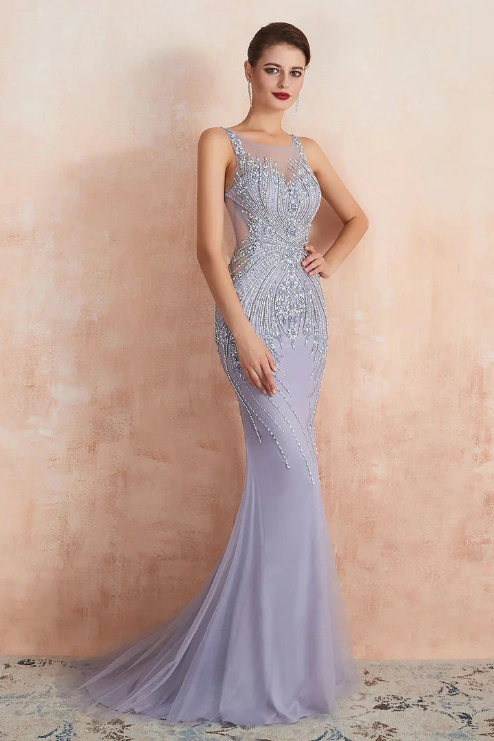 Graceful Long Jewel Tulle Mermaid Evening Dress by BIZTUNNEL