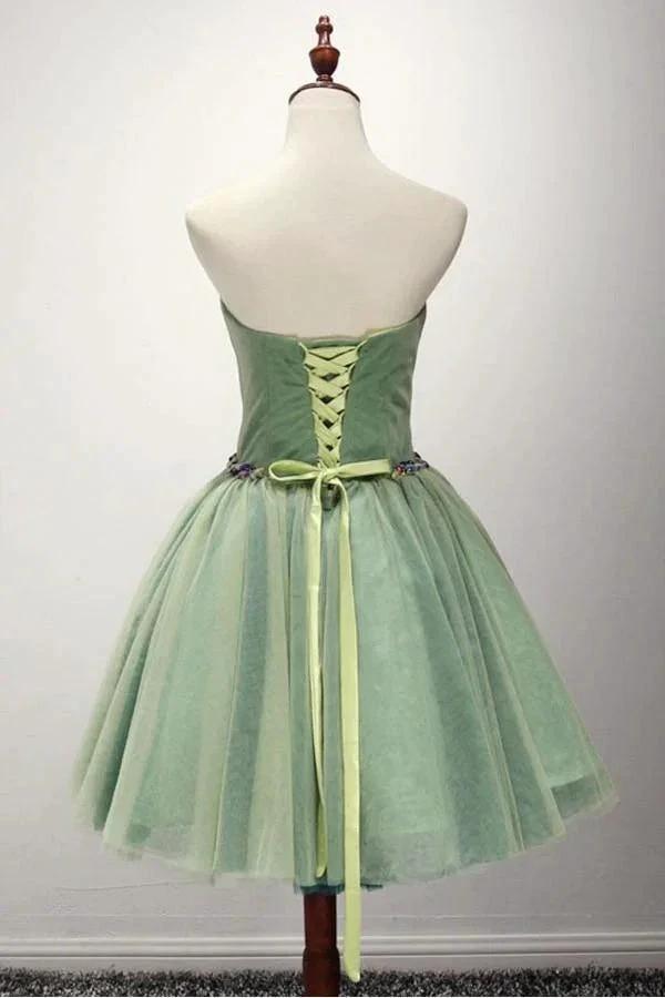Green Ball-gown Sweetheart Short Tulle Homecoming Dress With Beading PG140 by pgmdress