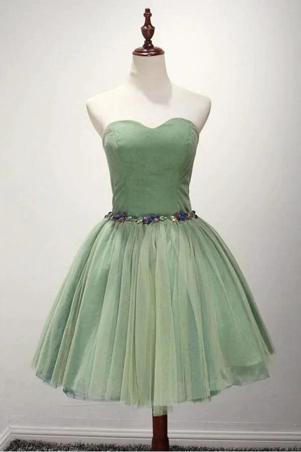 Green Ball-gown Sweetheart Short Tulle Homecoming Dress With Beading PG140 by pgmdress
