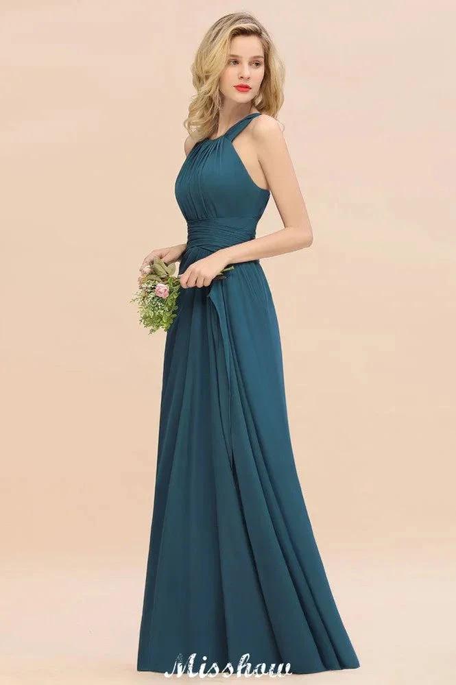 Halter A-line Bridesmaid Dresses Floor-Length Dress for Wedding Party by misshow.com