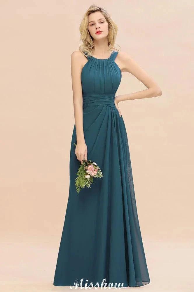 Halter A-line Bridesmaid Dresses Floor-Length Dress for Wedding Party by misshow.com