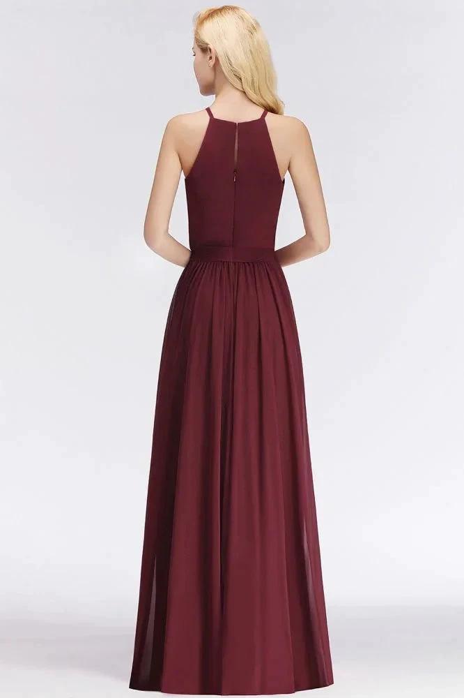 Halter Sleeveless A-line Burgundy Ruffles Chiffon Bridesmaid Dresses by misshow.com