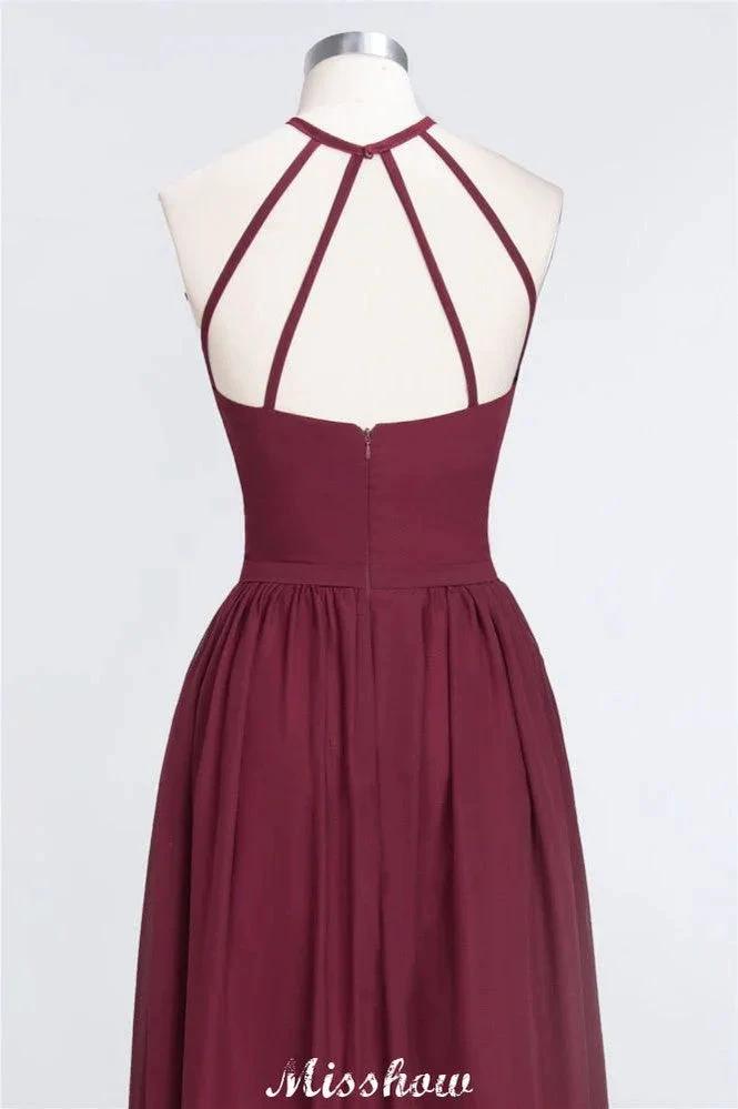 Halter Sleeveless Floor-Length Bridesmaid Dress with Ruffles by misshow.com