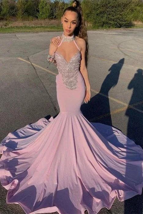 Halter Sweetheart Beading Sleeveless Floor-length Mermaid Prom Dresses by misshow.com