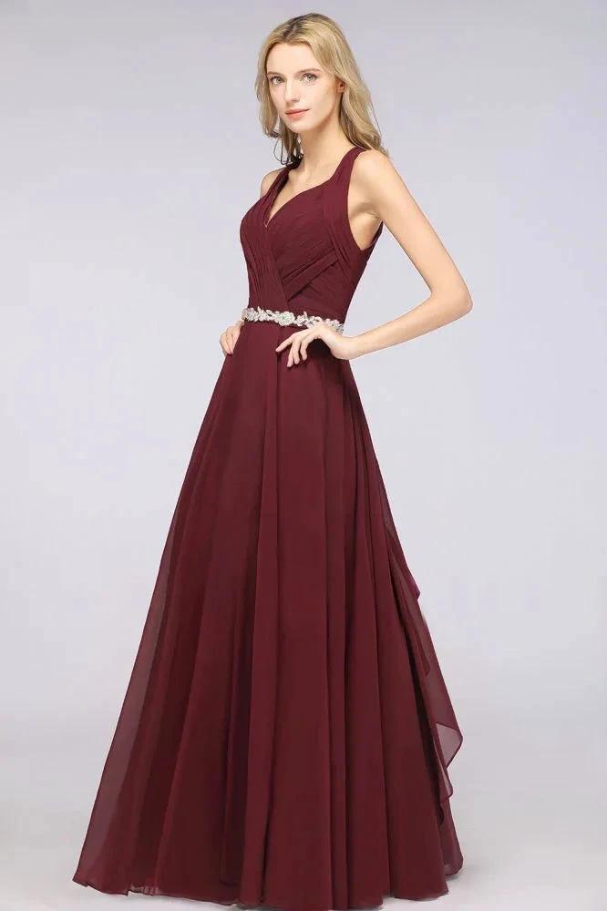 Halter V-Neck Sleeveless Ruffle Bridesmaid Dress with Appliques Sashes Evening Swing Dress by misshow.com