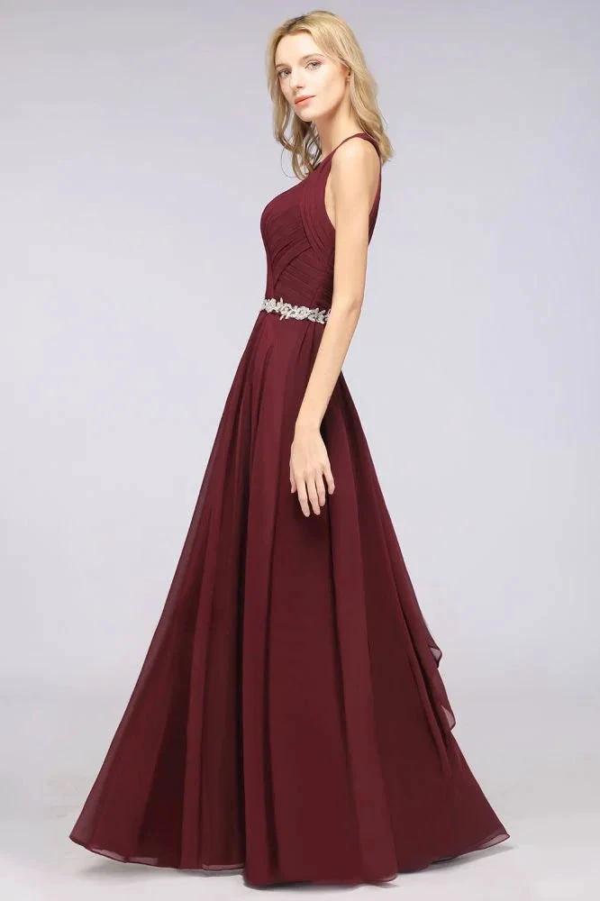 Halter V-Neck Sleeveless Ruffle Bridesmaid Dress with Appliques Sashes Evening Swing Dress by misshow.com