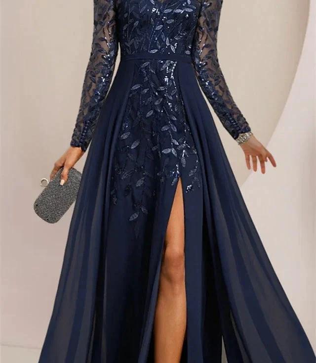 A-Line/Princess Scoop Floor-Length Mother of the Bride Dresses with Split Side Ruffles Sequins by Dreamylily
