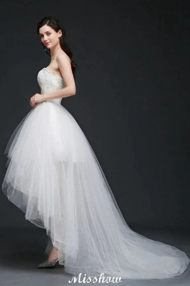 Hi-Lo Tulle A-line Lace Wedding Dress by misshow.com