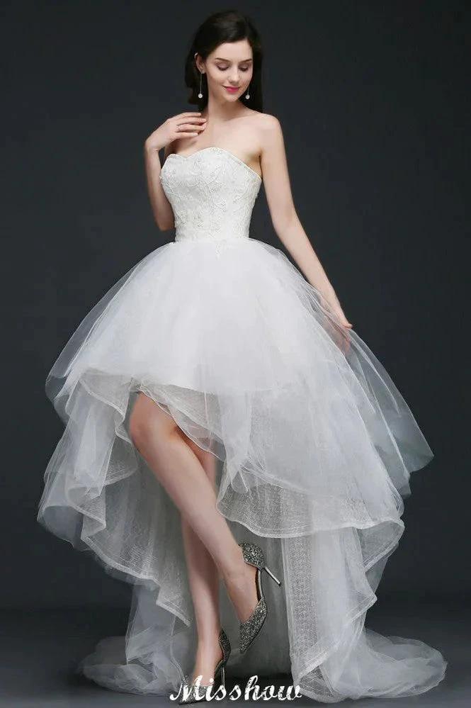 Hi-Lo Tulle A-line Lace Wedding Dress by misshow.com