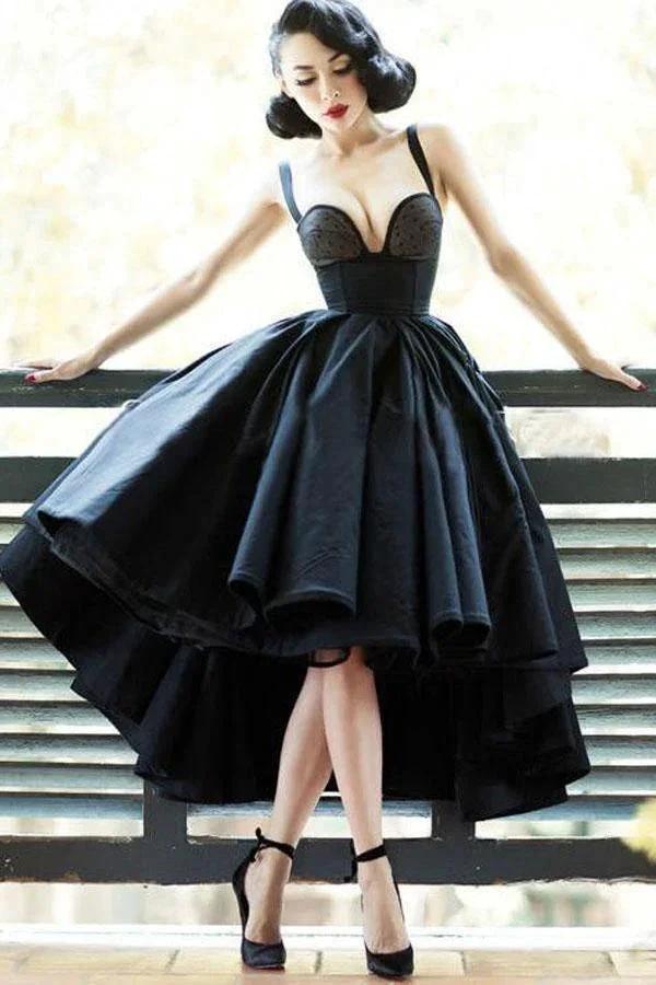 High Low Black Dress Vintage Homecoming Dresses Short Prom Dress PD387 by pgmdress